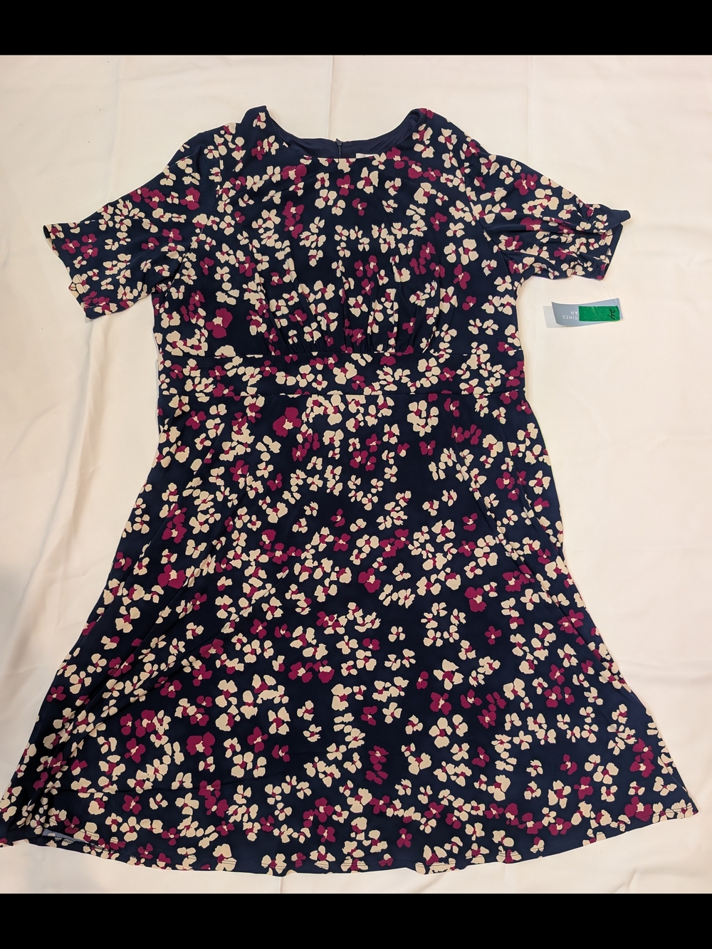 London Times Navy Floral Fit & Flare Dress with Pink and Cream Accents NWT 20W